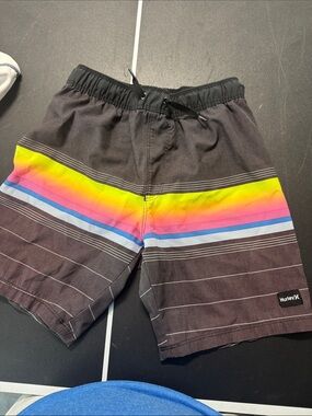 Hurley Black Swim Shorts with Neon Rainbow Band